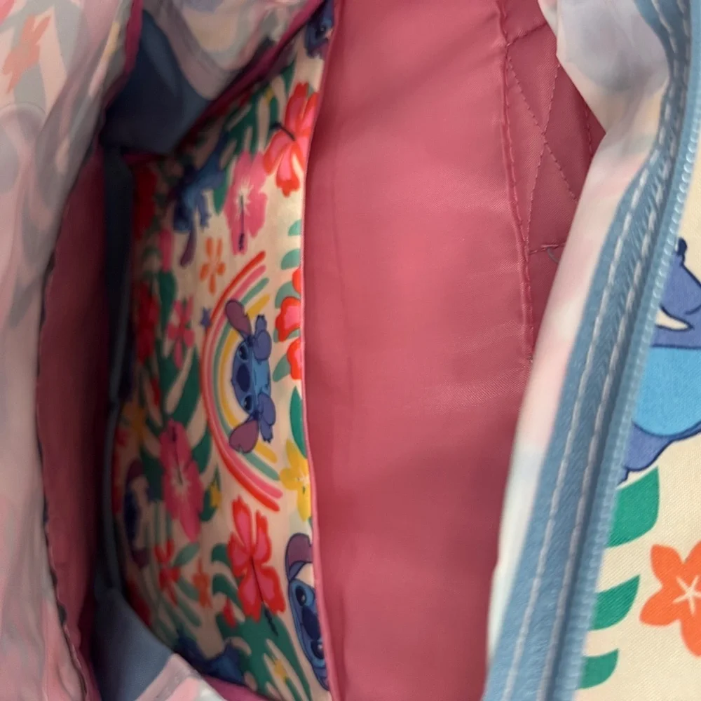 Disney Blue Stitch Kids Backpack with Floral Accents